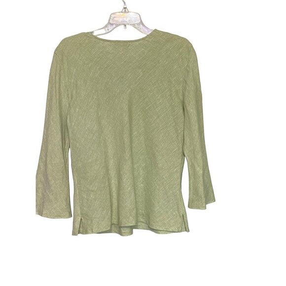 Petite Sophisticate Light Green 100% Linen Blouse with Beading Detail Size 14 - Picture 2 of 10